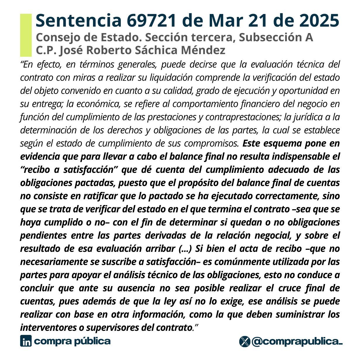 comprapublica_'s tweet photo. ⛓️¿Pueden las partes condicionar el inicio de la etapa de liquidación del contrato al recibo a satisfacción?

Consejo de Estado: No. Tal precisión contraría la naturaleza jurídica de la etapa de liquidación

Descarga aquí👇
https://t.co/D56sjsu6NH https://t.co/Xckcw3yUOE