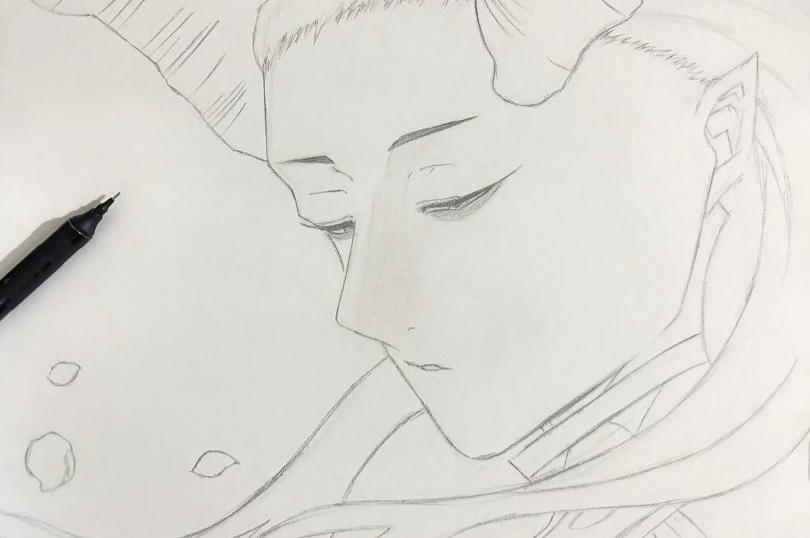 tetsui322's tweet photo. 葬送のフリーレン
黄金郷のマハト　線画 https://t.co/6dwXcFk6l8