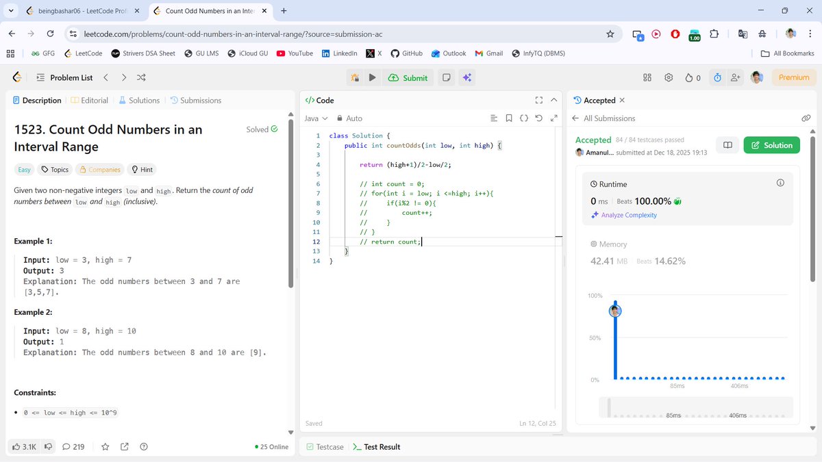 beingbashar06's tweet image. #Day08 of #100DaysOfCodeChallenge

4 problems solved today — Binary Search &amp;amp; math logic doing the heavy lifting ✅

• Count Odd Numbers
• Valid Perfect Square
• Two Sum II
• Single Element

Simple logic. Clean approach.
Day 8 done. 🔥
#DSA #LeetCode #Day8