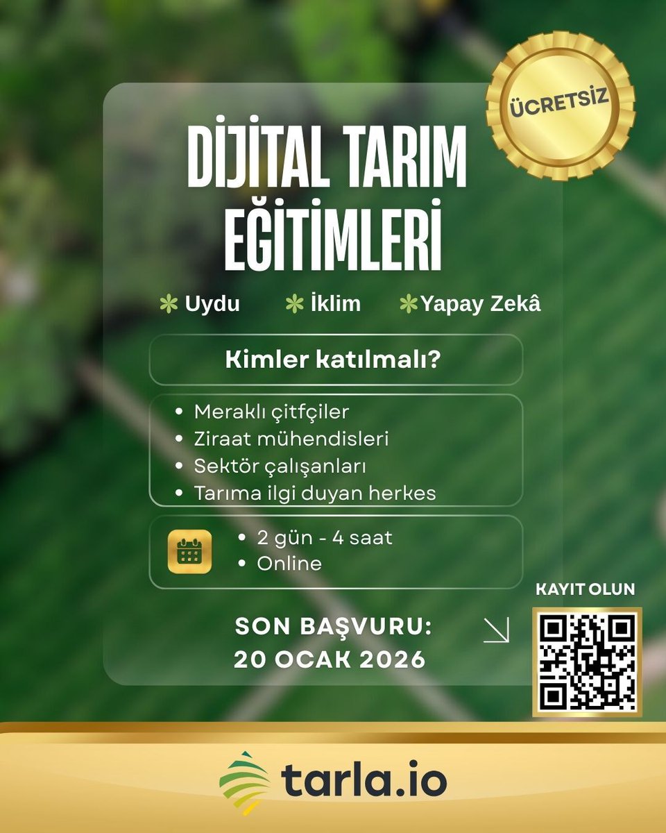 Ücretsiz Online Dijital Tarım Eğitimlerine Sen de Katıl!

Tarımda doğru kararlar, doğru verilerle alınır. Tarla.io; uydu görüntüleri, fırtına tespitleri, yağış radarları, toprak sensörleri, iklim verileri ve tarımsal fiyat endeksleri gibi çok sayıda kaynaktan elde