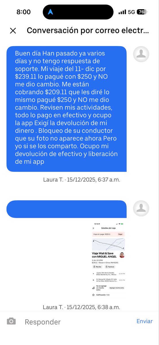 DoNaBolis's tweet photo. @Uber_MEX deberían dar pronta solución , soporte me responde que es mi culpa por pagar en efectivo, es chiste??
Revisa que clase de conductores aceptas en la app, es la época de robar.. tú entras en lo mismo @Uber_MEX 
Exigió devolución de mi viaje y bloquee de tu conductor https://t.co/A9NjEsareb