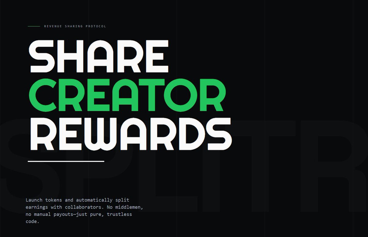 SplitrProtocol's tweet image. Introducing Splitr Protocol

Creators shouldn’t chase payouts.

Splitr lets you launch a token and automatically share trading fees with collaborators, KOLs, or even x communities.

Share creator rewards on autopilot.