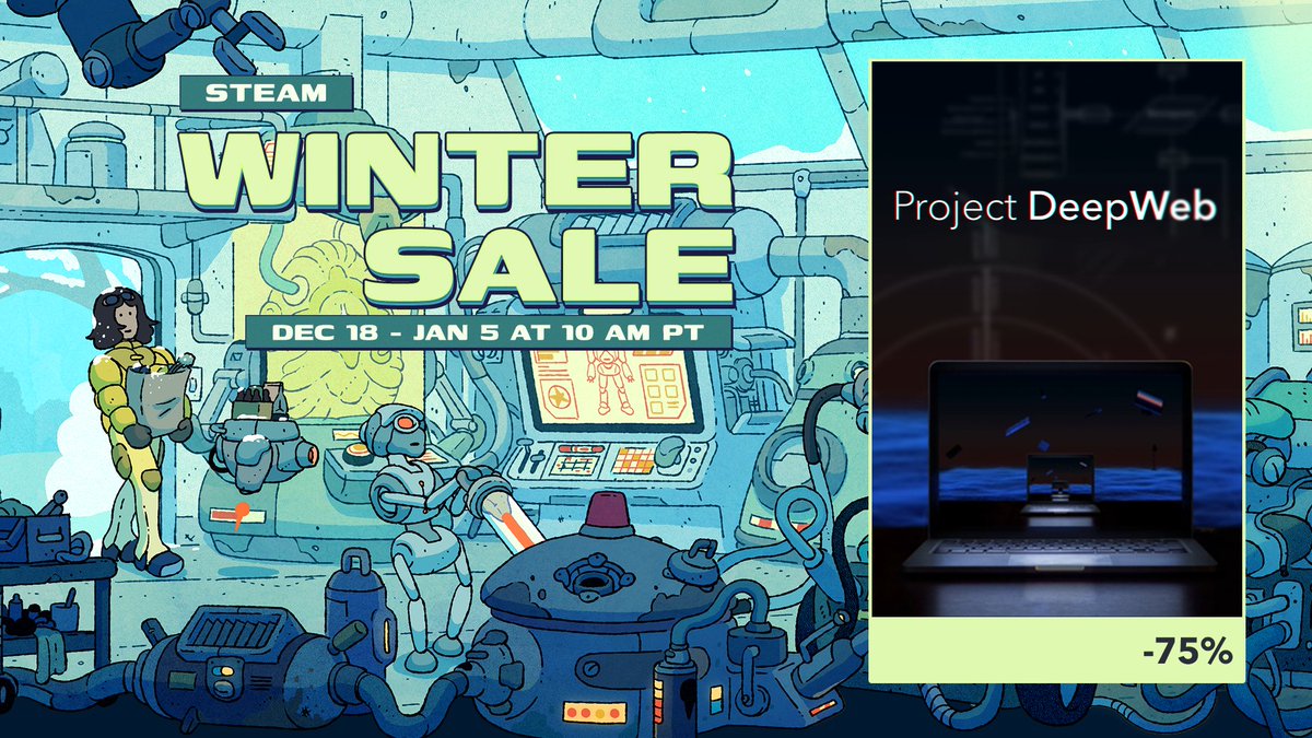 nightcatstudios's tweet photo. The year is coming to an end, and we’re almost wrapped up for this one.
As our final gift of the year, #ProjectDeepWeb is joining the @Steam  #WinterSale with 75% off!
Don’t miss your chance to grab it:
https://t.co/MyZvgO2LqP

#SteamWinterSale #indie #indiedev #sale https://t.co/kWQGv9Rdjv
