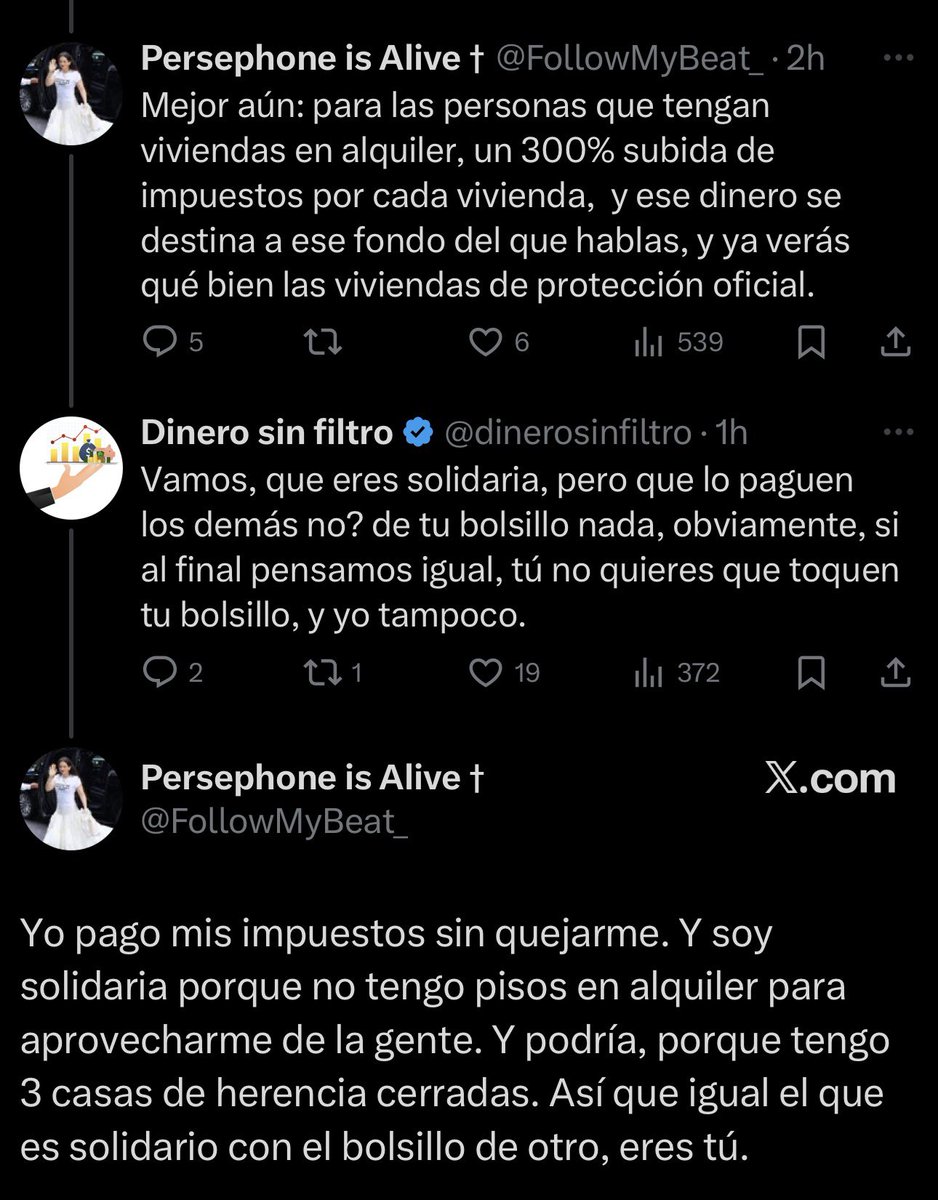 Impuestos al 300% para quien alquile viviendas.

Luego dice que tiene 3, y las tiene cerradas.

Según esta persona, tener viviendas alquiladas es peor que tenerlas vacías.

La mentalidad comunista no falla, lo que hagas tú, está mal, pero lo mío que no me lo toquen 🤣🤣
