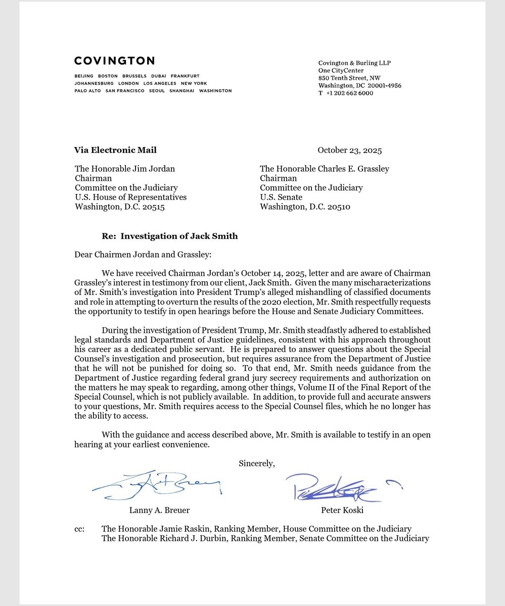 The MAGA cult is accusing Special Counsel Jack Smith of testifying behind closed doors. They are framing it as if it was Smith's decision.

FACT OF THE MATTER IS — <a href="/Jim_Jordan/">Rep. Jim Jordan</a> refused Smith's request to testify in an open door hearing. And then subpoenaed Smith to only testify in