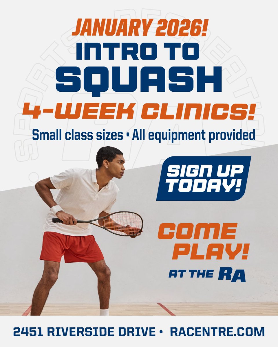 Calling all racquet sport players! Discover something NEW! 🤝

Intro to Squash is the perfect way to learn the game! ALL equipment is provided, and class sizes are kept small!

Curious? Head over to racentre.com/squash to learn more and register!
