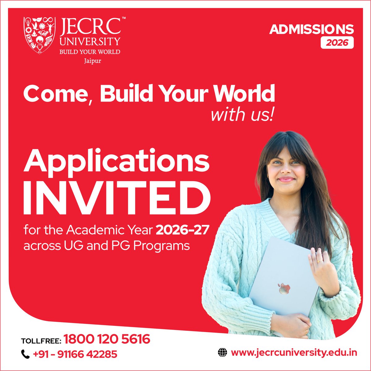 jecrcuniversity's tweet photo. Now Accepting Applications.
Undergraduate &amp; Postgraduate Programs
Come, build your world with us.

Apply Now:- https://t.co/N6YXWTM96e https://t.co/RhfzWxB12s