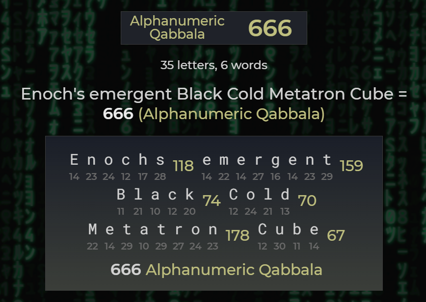 Enoch's emergent Black Cold Metatron Cube [666 AQ]
