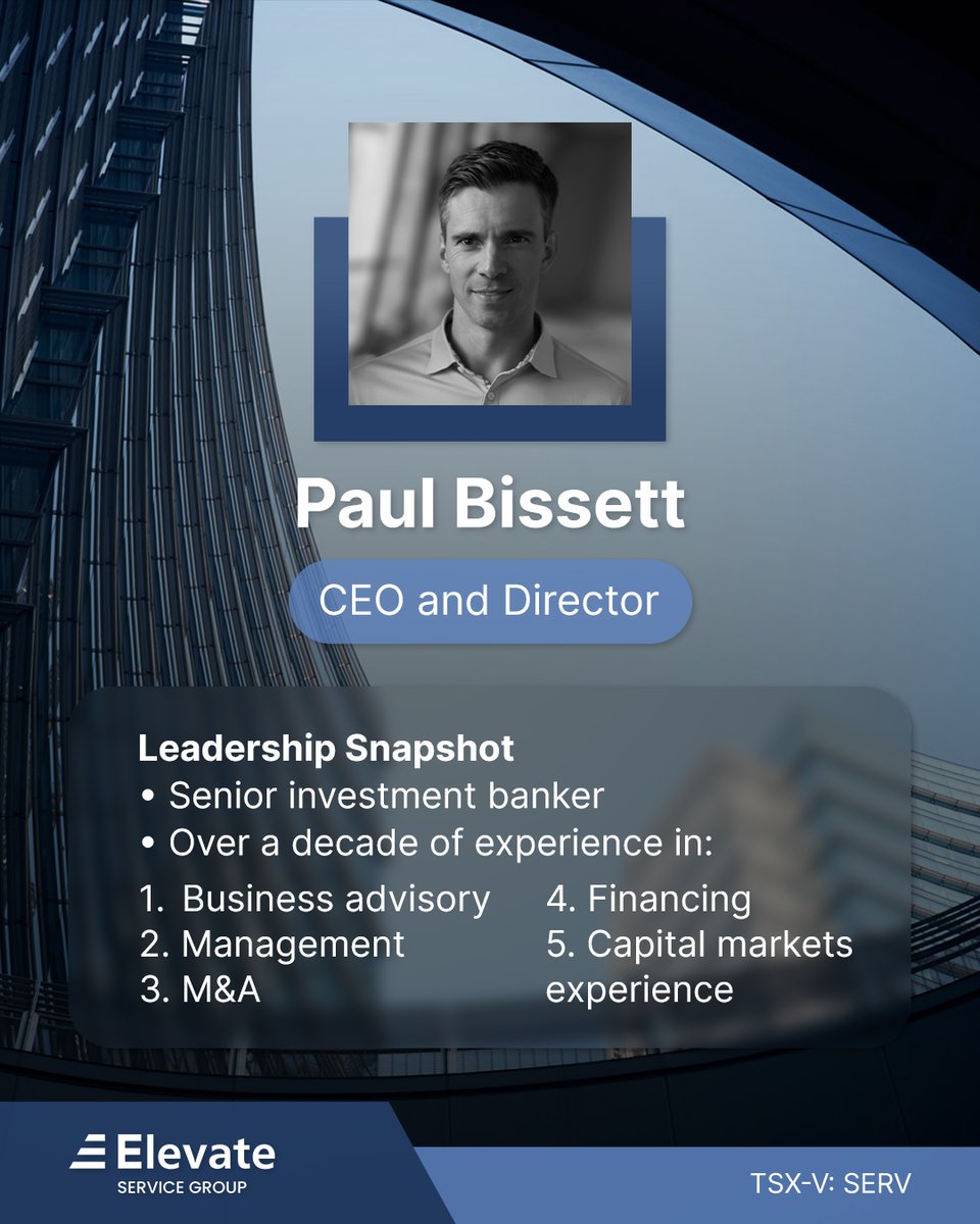 elevate_serv's tweet photo. Paul’s extensive experience in business and capital markets positions Elevate for growth and long-term value creation.

Meet our team: https://t.co/2bTohTiTxH

🇨🇦 #TSXV: $SERV.V https://t.co/WJhPabhmpk
