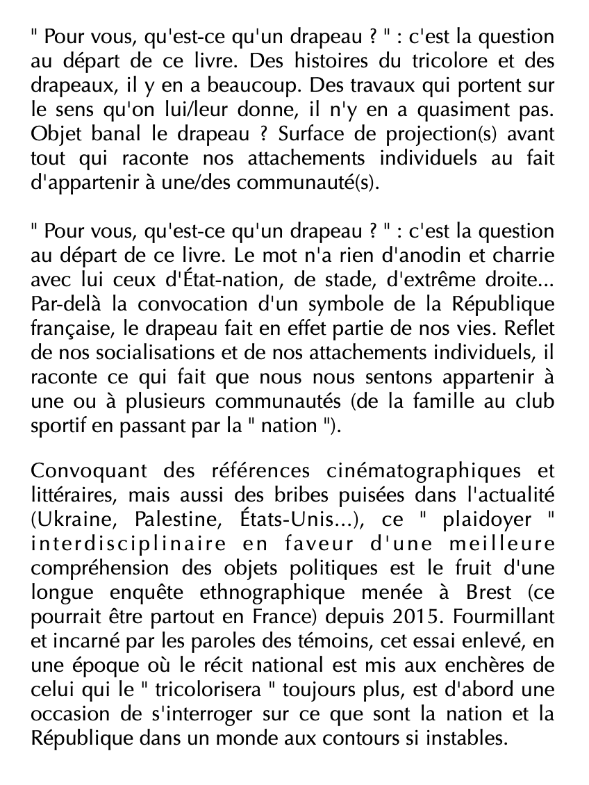 Laurent Le Gall et Philippe Lagadec - La République du vent 

Essai sur le drapeau et le dévoilement politique

À paraître en janvier chez Anamosa