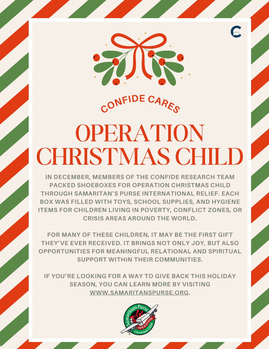 ConfideResearch's tweet image. We were so thrilled to be able to give back this holiday season with Operation Christmas Child. Check out their website for more ways that you can get involved, and read more on our website! 🙏🎁