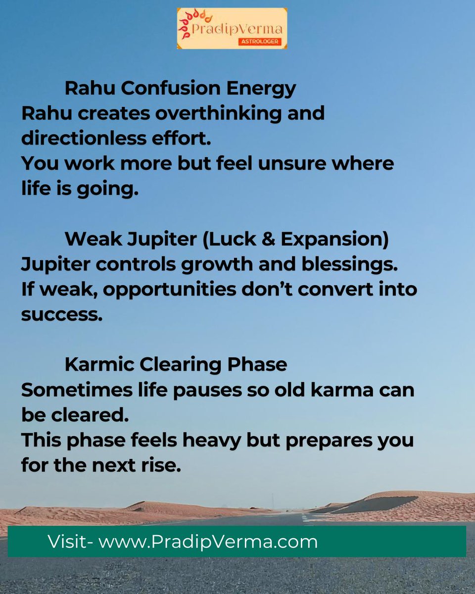 AstrologerPrad's tweet image. Feeling stuck doesn’t mean failure.
It means life is restructuring you for a stronger phase ahead.

For personalised astrology guidance and clarity on your current phase,
visit: PradipVerma.com

#FeelingStuck #AstrologyGuidance #SaturnLessons