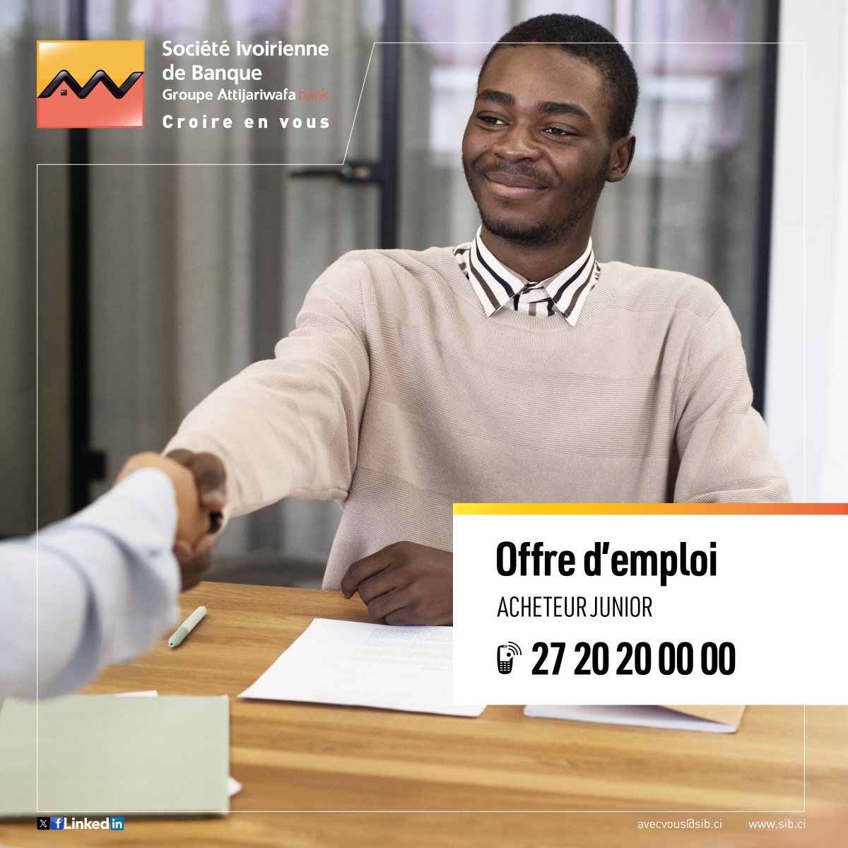 La Société Ivoirienne de Banque recrute pour les postes suivants :
•⁠ ⁠Agent Archiviste Bancassurance (H/F)
•⁠ ⁠Chargé·e de Pilotage Achat et Synergie Achats
•⁠ ⁠⁠ Acheteur Junior

Intéressé·e par l’un de ces postes ? Consultez les offres et postulez via les liens
