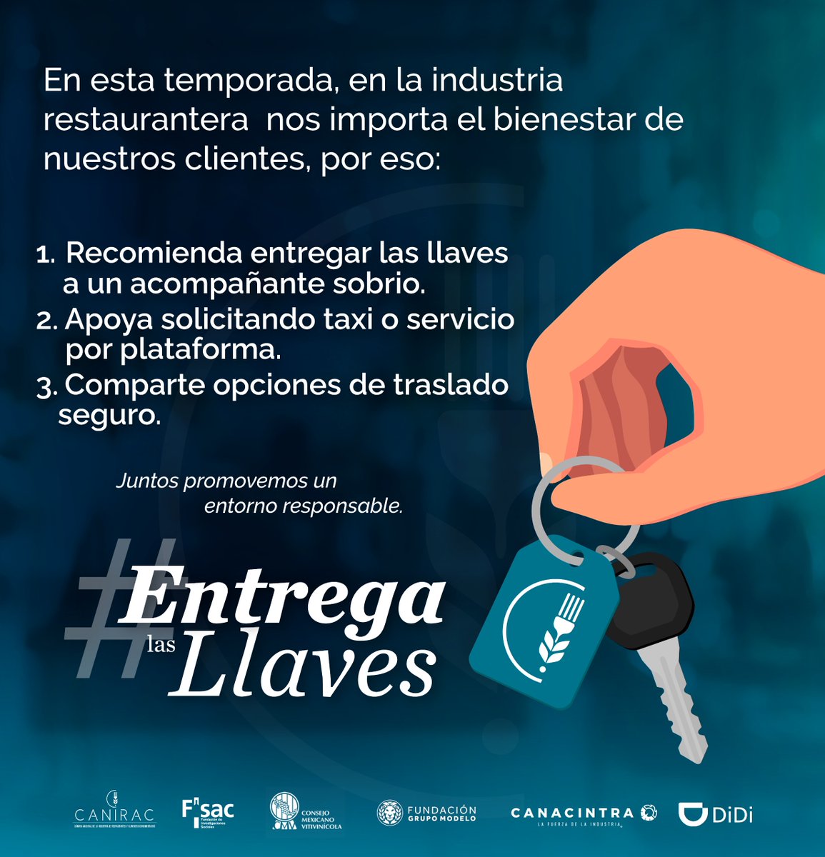 En estas fechas de celebración, la seguridad también
forma parte de la experiencia en nuestros restaurantes.
🙌✨

Cada recomendación cuenta y cada gesto ayuda a
prevenir accidentes.

Sigamos promoviendo un ambiente responsable para disfrutar con tranquilidad.
#EntregaLasLlaves