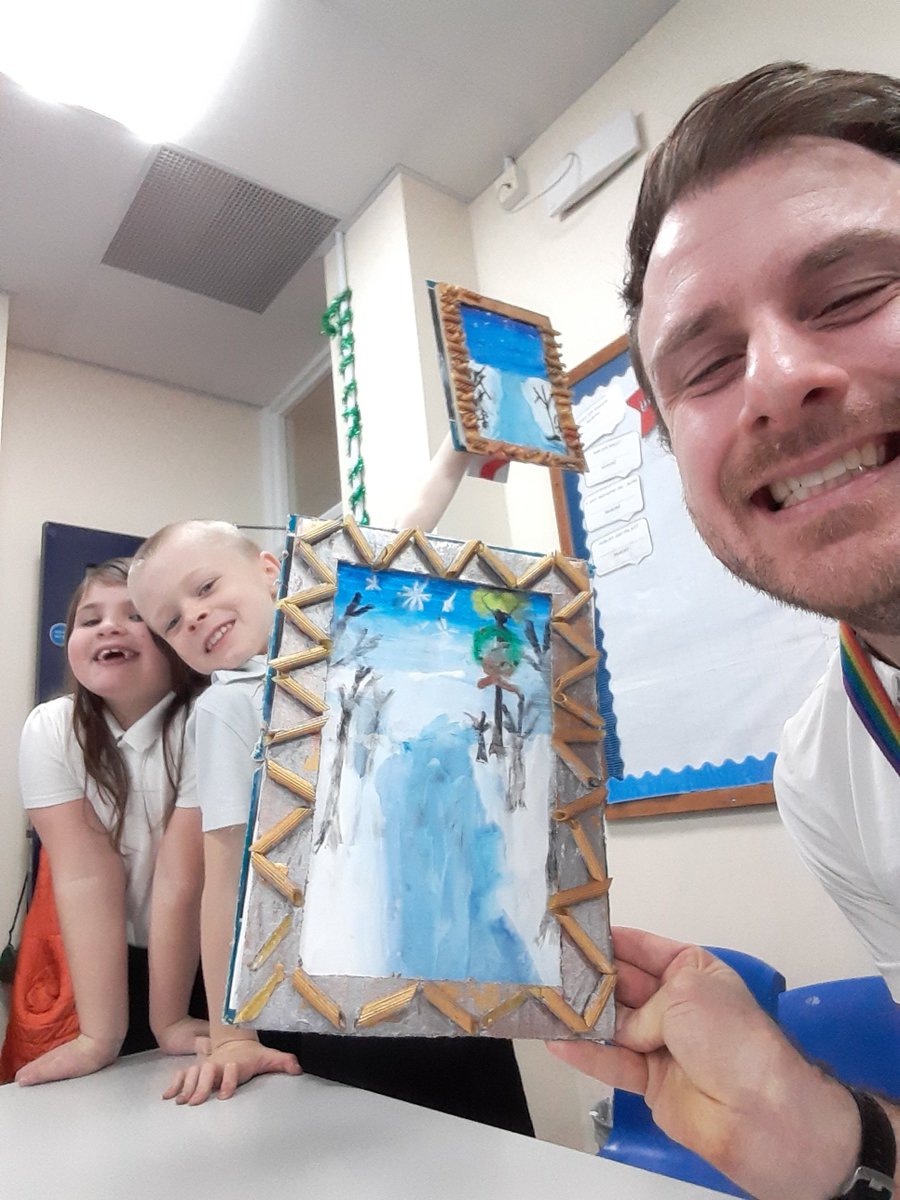 WaycroftAcademy's tweet photo. Year 3 have created Winter pictures to go inside the picture frames that they have made. The skills that they have used were: sawing, gluing, measuring and painting. As you can see, the children are incredibly proud of the outcome. https://t.co/pLiMrNTOTD