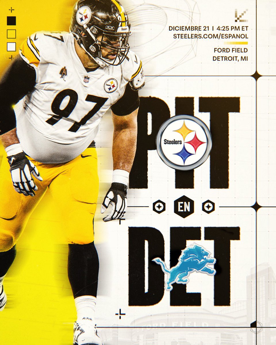 LosSteelers's tweet image. Semana 1️⃣6️⃣ en Detroit 🫡

📻: @heraldoradio_ en 🇲🇽
📲: Descarga la aplicación gratis ‘Steelers’ en 🇲🇽
💻: steelers.com/espanol en todo el 🌎
📺: NFL Game Pass
