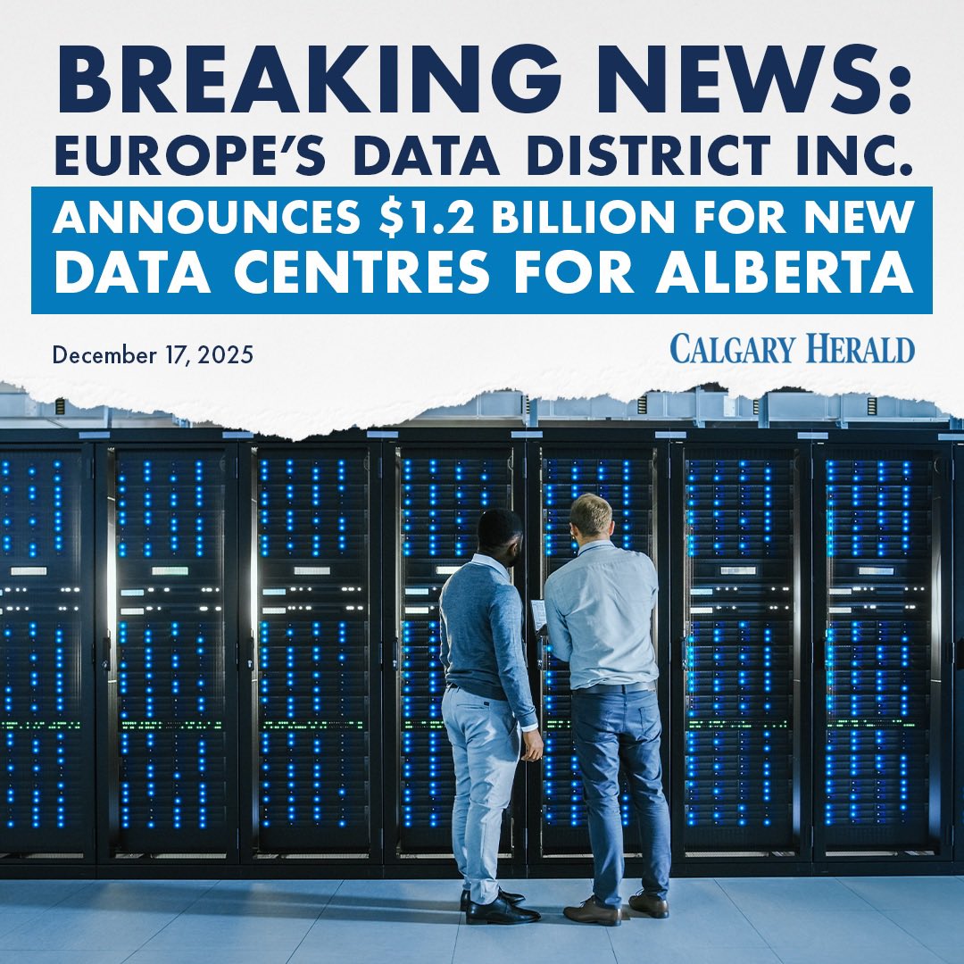 Amazing news! Getting the net zero power regs lifted under the MOU has resulted in four new datacentres (worth $1.2 billion) being announced for construction in Olds and Bonnyville. 

As the CEO says: “The main [reasons] would be the [province’s] openness to business, which we’ve