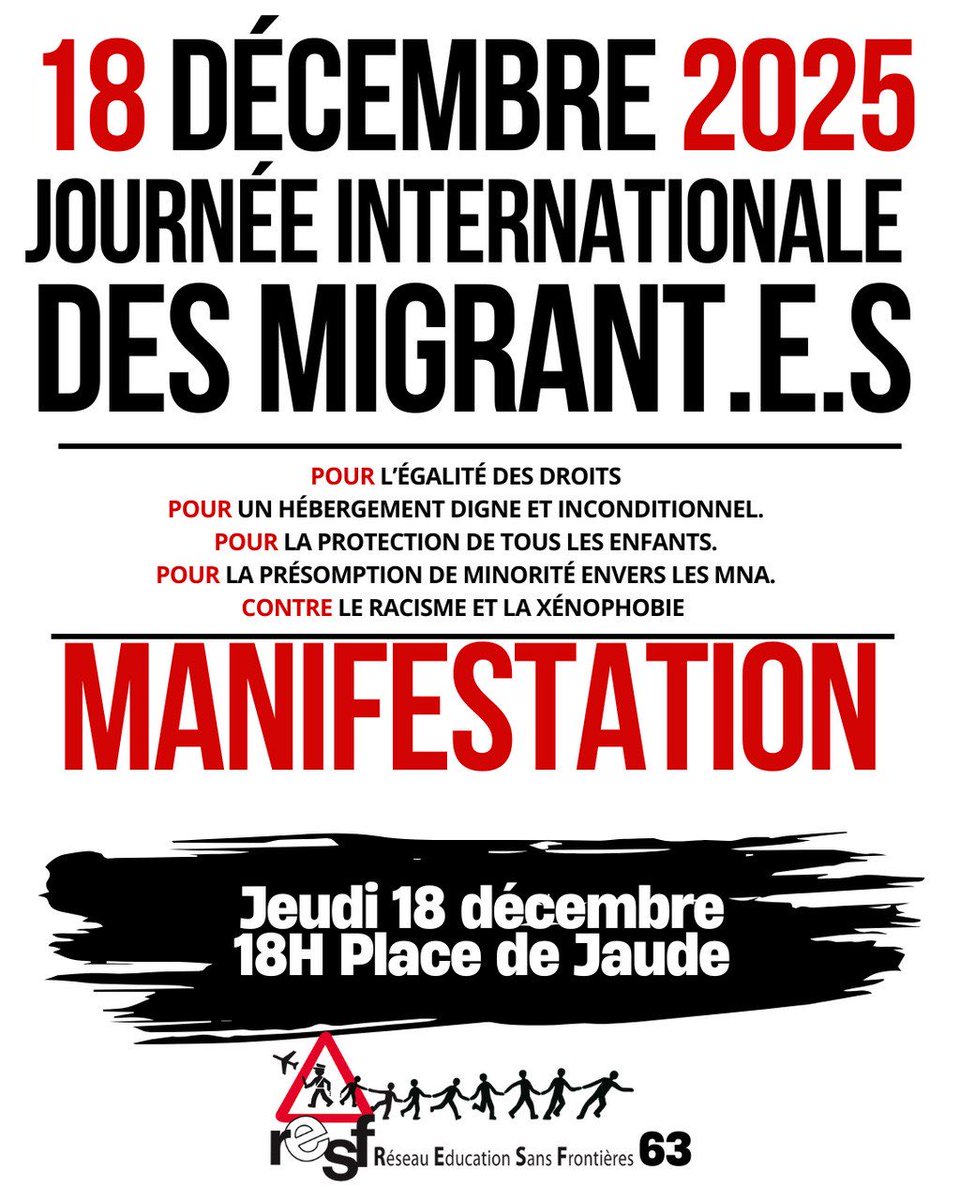 🔥🔥On vous attend nombreuses et nombreux ce soir à 18h, place de Jaude à #ClermontFd 

👉 Préparez vos plus belles pancartes 
👉 Échauffez votre voix 

Un toit, une École, des Papiers pour toutes et tous ✊
À ce soir 18h !