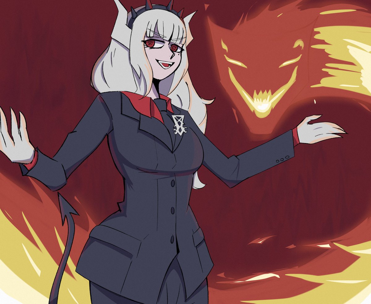 G_Stingray2's tweet image. 'CAUSE I'M THE SERPENT, I'M THE FLAME. 
THE MORTAL WORLD IS SCARED TO SAY MY NAME.

#helltaker #lucifer #Helltakerfanart #HazbinHotel