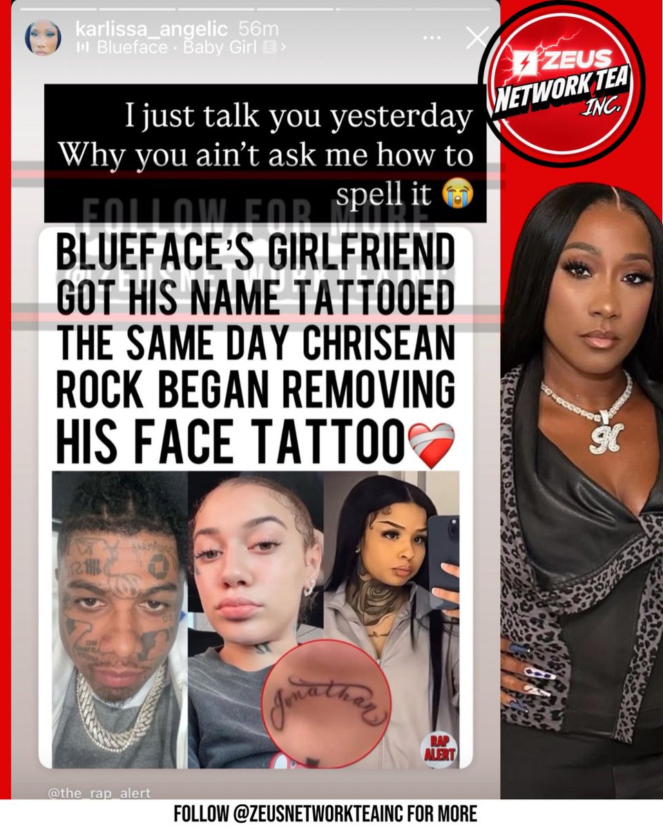 zeusteainc_'s tweet photo. #Karlissa with a post responding to a video of #Bluefaces new girlfriend having a misspelling of his name tattooed on her 👀☕️😩 https://t.co/vjxHeUrpiw