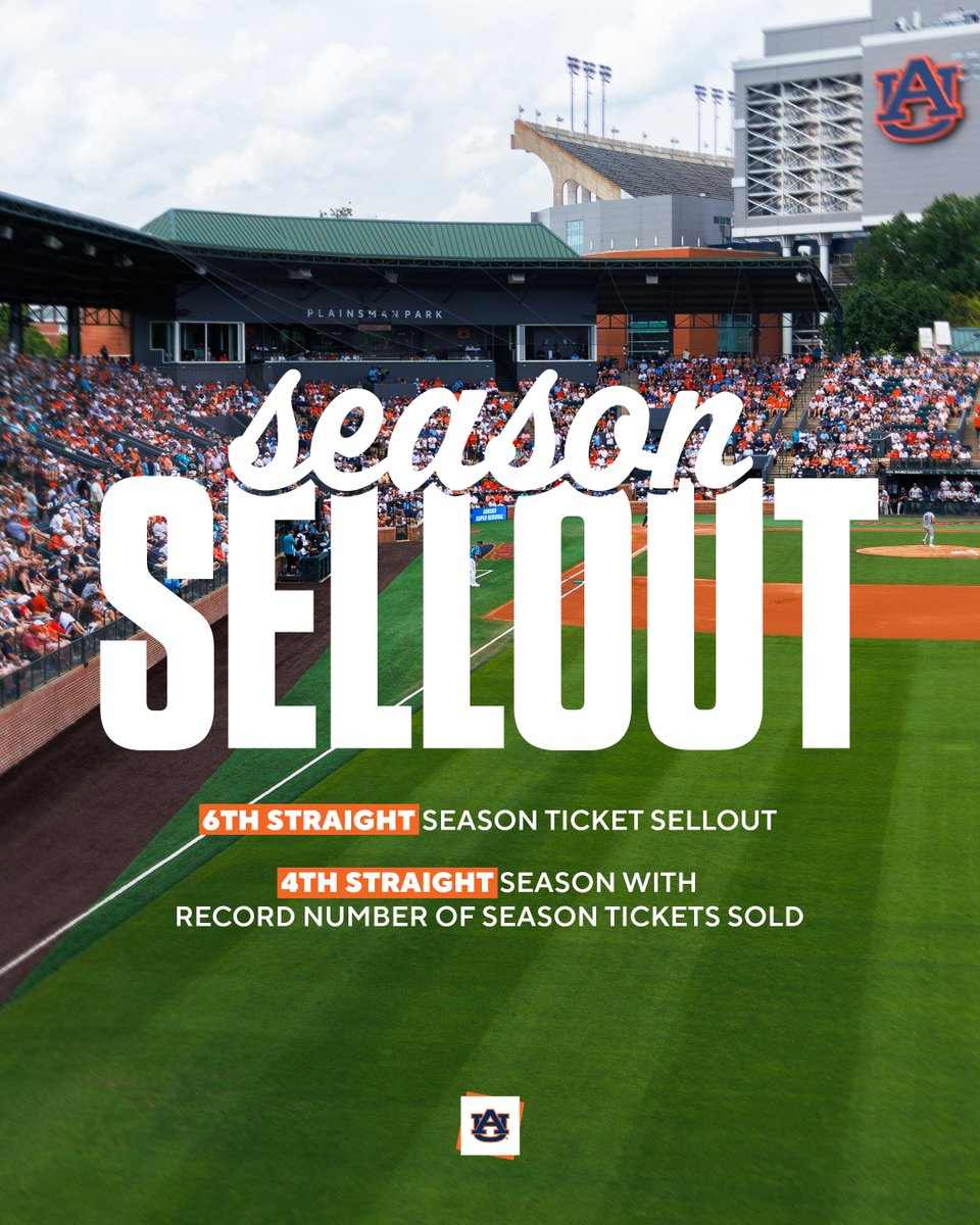 Another season ticket sellout. ✅

Plainsman Park is gonna be 𝗧𝗛𝗘 𝗣𝗟𝗔𝗖𝗘 𝗧𝗢 𝗕𝗘 this spring! 

#WarEagle