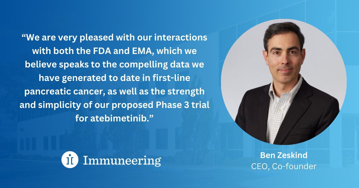 Immuneering's tweet photo. Momentum continues for atebimetinib in 1st-line #PancreaticCancer! With FDA and EMA alignment secured, we are advancing toward dosing the first patient in our global Phase 3 registrational trial, “MAPKeeper 301” in mid-2026. Read more here: https://t.co/mvFbx4RUVq https://t.co/ocIKLB1SW4