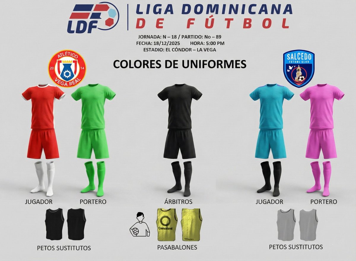 Nos vemos hoy en <a href="/atlvegareal/">Atletico Vega Real</a> vs <a href="/SalcedoFutbol/">Salcedo Fútbol Club</a> en El Cóndor!!!
<a href="/AccionDeportRD/">Acción Deportiva</a> <a href="/afdndo/">AFDN</a> <a href="/balompiedom/">Balompié Dominicano</a> <a href="/betzaidaubri/">Betzaida Ubri Mateo</a> <a href="/BocioAngela/">Angela Bocio</a> <a href="/isairisrd/">isairis minaya</a> <a href="/LDFcomdo/">LDF</a> <a href="/fedofutbol/">Federación Dominicana De Fútbol 🇩🇴</a> 
<a href="/ManulRodriguezM/">Manul Rodriguez</a>