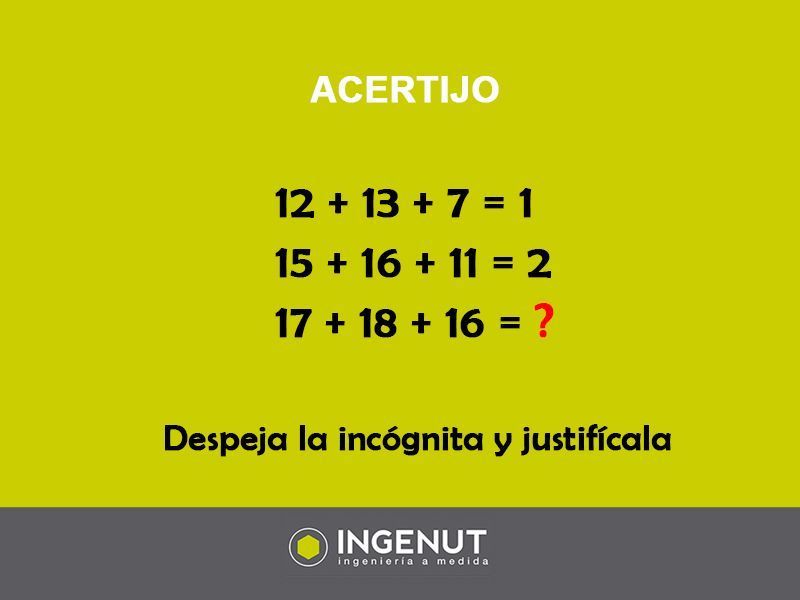 INGENUT's tweet image. ¡¡¡Es jueves!!!🥳☺️¡Toca reto! 🥳 💪😊¿Jugamos? 😜 💪 ¡Vamos! #acertijo #ingenut #matemáticas #ingenieros #lógica