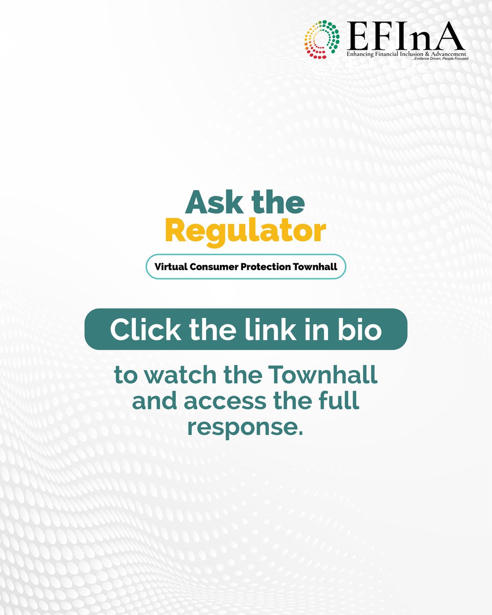 EFInA_Nigeria's tweet photo. Mr Adeyemi Salisu, Provost of CeBIH Academy, shared insights on what banks and regulators can do differently to reduce the growing number of complaints around bank charges, from clearer communication to stronger consumer-focused oversight.

🎥 Watch the full discussion from the virtual townhall via the link in our bio.

#AsktheRegulators #VirtualConsumerProtectionTownhall