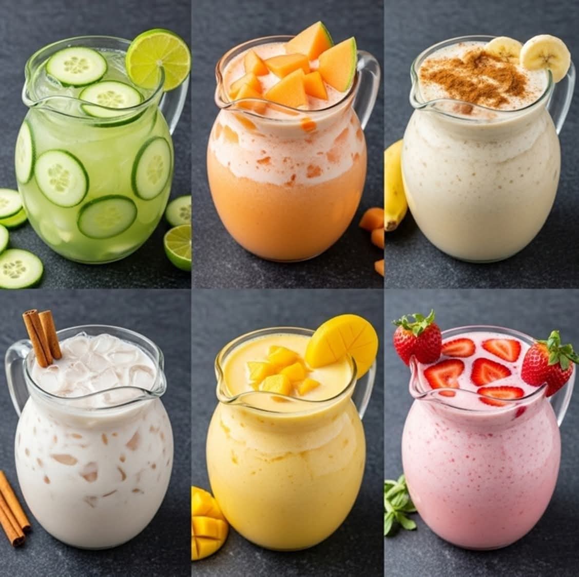 NutriologoGiron's tweet photo. Ideas de aguas Refrescantes, cremosas y perfectas para cualquier ocasión:

1. 💚 Agua Fresca de Pepino con Limón
Ingredientes:
2 pepinos (pelados y sin semillas, en cubitos o rodajas)
4 limones (jugo)
5 cucharadas de azúcar (ajustar al gusto)
1 litro de agua
2 tazas 

2. 🍈 Agua de Melón Cremosa
Ingredientes:
1/2 melón (pelado y sin cáscara verde)
5 a 6 cucharadas de azúcar (al gusto)
1 lata de leche evaporada
2 litros de agua
Hielo al gusto

3. 🍌 Agua Fresca de Plátano
Ingredientes:
3 a 4 plátanos maduros
1 lata de leche evaporada
1 lata de leche condensada
1 cucharada de vainilla
1 cucharada de canela en polvo
1.5 litros de agua
Hielo al gusto

4. 🥛 Agua de Horchata Casera
Ingredientes:
1 taza de arroz blanco
1 rama de canela
1 lata de leche evaporada
1 lata de leche condensada
1 cucharadita de extracto de vainilla
4 cucharadas de azúcar
1/2 cucharadita de canela molida
2 litros de agua
Hielo al gusto

5. 🥭 Agua Cremosa de Mango
Ingredientes:
3 mangos maduros (1/2 mango en trocitos para decorar)
1 lata de leche evaporada
1 lata de leche condensada
1.5 litros de agua
Hielo al gusto

6. 🍓 Agua Cremosa de Fresa
Ingredientes:
2 tazas de fresas (sin rabito, reserva algunas para decorar)
1.5 litros de agua
250 ml de media crema
250 ml de leche evaporada
1 taza de azúcar
1 taza de hielo