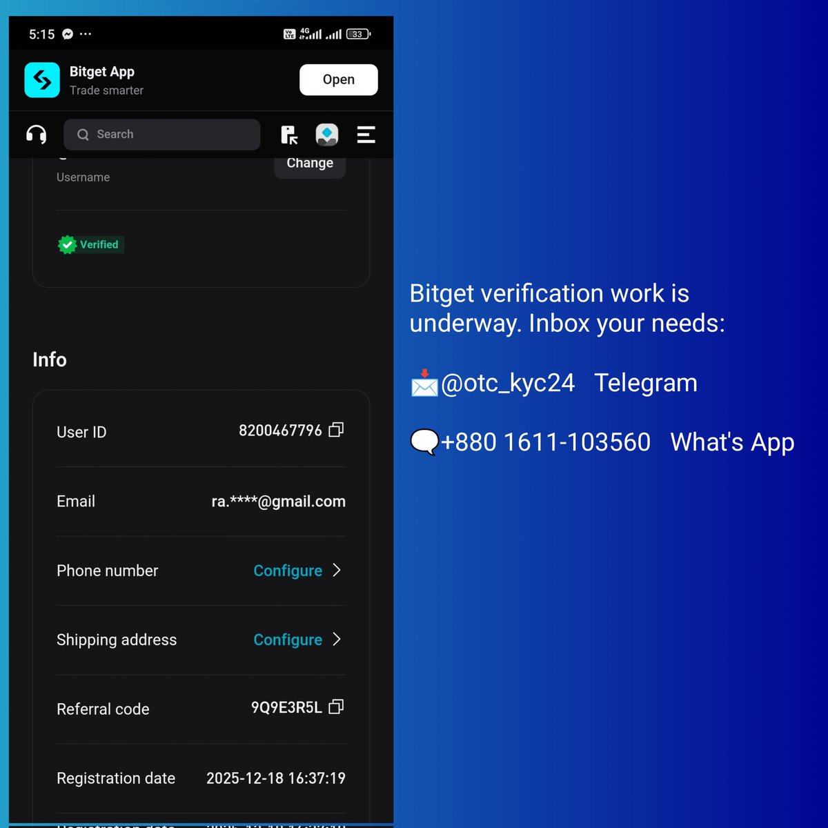 UpdateGene79909's tweet photo. Bitget verification work is underway. Inbox your needs:
📩@otc_kyc24   Telegram 
🗨️+880 1611-103560   What's App
#Bitget   
#bitcoin #Airdrop
#KYC #wts #EventWithBitget #event https://t.co/KFjhRksWL7