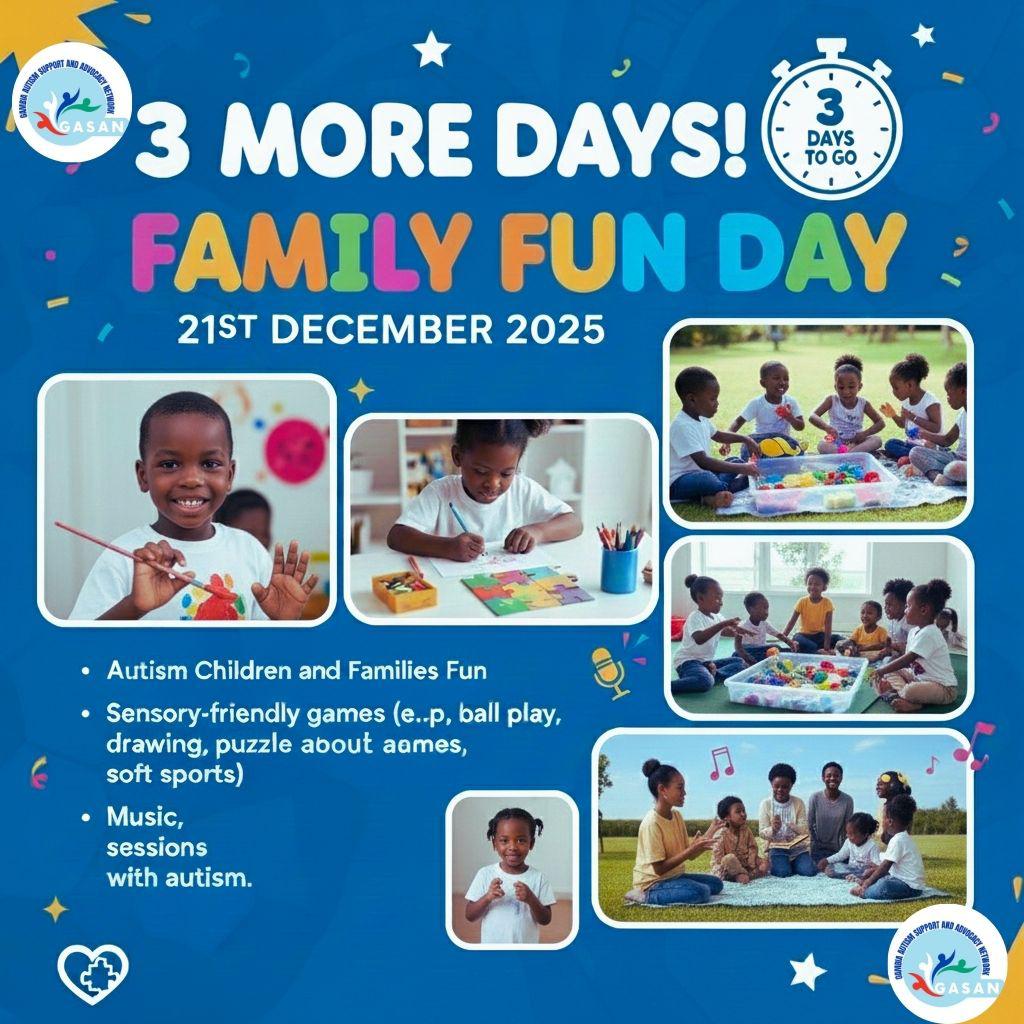 Gasangambia's tweet photo. 3 days to go! A joyful and educational event designed for children with autism and their families. The Family Fun Day. 

Join us on the 21st December 2025 for a day filled with joy and interactive sessions.

Let’s all celebrate inclusion and raise https://t.co/E5fwtOxOHg
