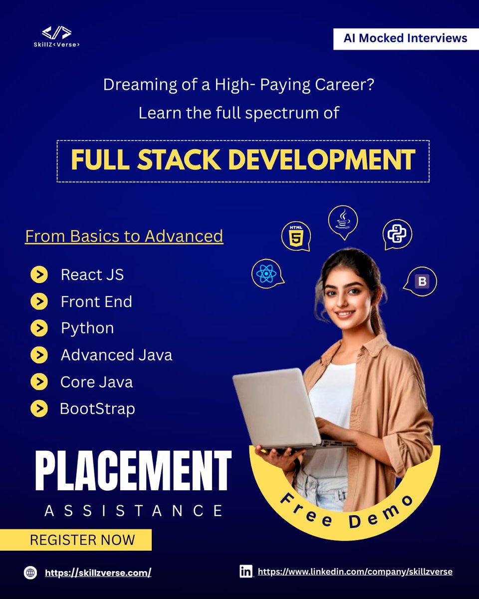 ravitej05387479's tweet image. Dream big. Build skills. Get hired 🚀
Step into a high-paying tech career with our Full Stack Development Program — from basics to advanced.

#FullStackDevelopment #WebDevelopment #SoftwareDeveloper #ReactJS #JavaDeveloper #PythonDeveloper #FrontendDeveloper #BackendDeveloper
