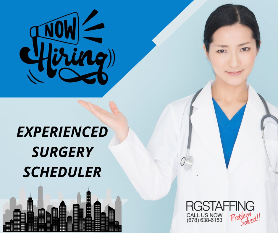 RGstaffingatl's tweet photo. NOW HIRING: Experienced Surgery Scheduler 👁️‍🗨️ | Atlanta Area
Join a growing ophthalmology practice!
📧 Apply: candidates@rgstaffing.net

🔗 https://t.co/VXsNnFgbV4
#NowHiring #AtlantaJobs #HealthcareCareers #SurgeryScheduler #OphthalmologyJobs https://t.co/dnPZloLYAs