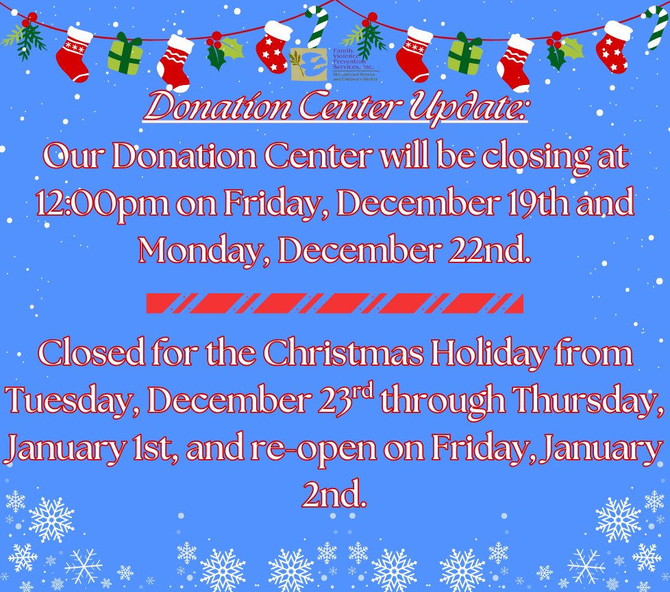 A friendly reminder that although our Administrative Offices, Programs and Donation Center are closed, our Emergency Shelter remains OPEN 24/7! 💙
