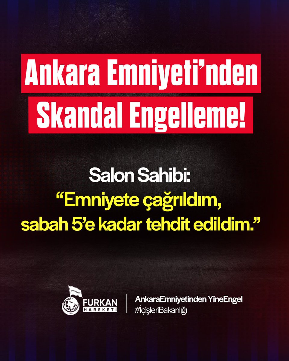" Emiyete çağrıldım, sabah 5'e kadar tehdit edildim. " 

AnkaraEmniyetinden YineEngel 
#İçişleriBakanlığı