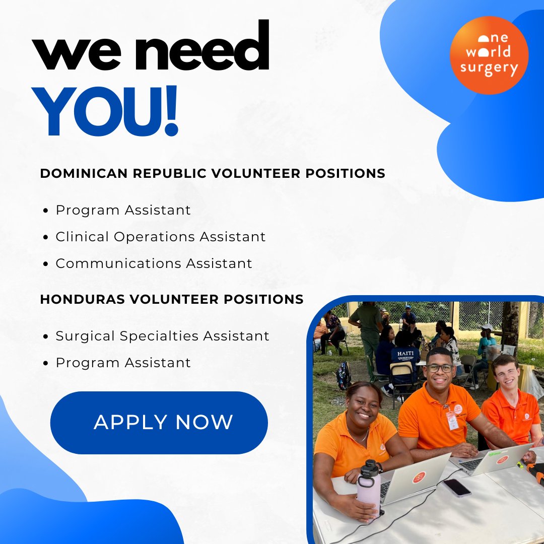 oneworldsurgery's tweet photo. Looking for a purpose-driven role in global health?

OWS is recruiting July 2026 volunteers in partnership with Nuestros Pequeños Hermanos (NPH). Help expand access to life-changing surgical care. Apply by Jan 1!

https://t.co/KXG5EXdg5k https://t.co/6ud40Zkr4i