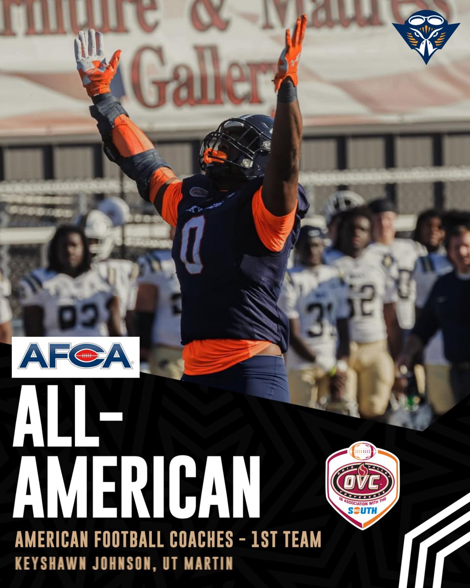 OVCBigSouthFB's tweet photo. .@UTM_Football DL Keyshawn Johnson has been named a 1st Team 𝗔𝗹𝗹-𝗔𝗺𝗲𝗿𝗶𝗰𝗮𝗻 by @WeAreAFCA. 

More: https://t.co/H5fwf0ok1e

#MartinMade | #OVCBigSouthFB https://t.co/WH1uvdZrO3
