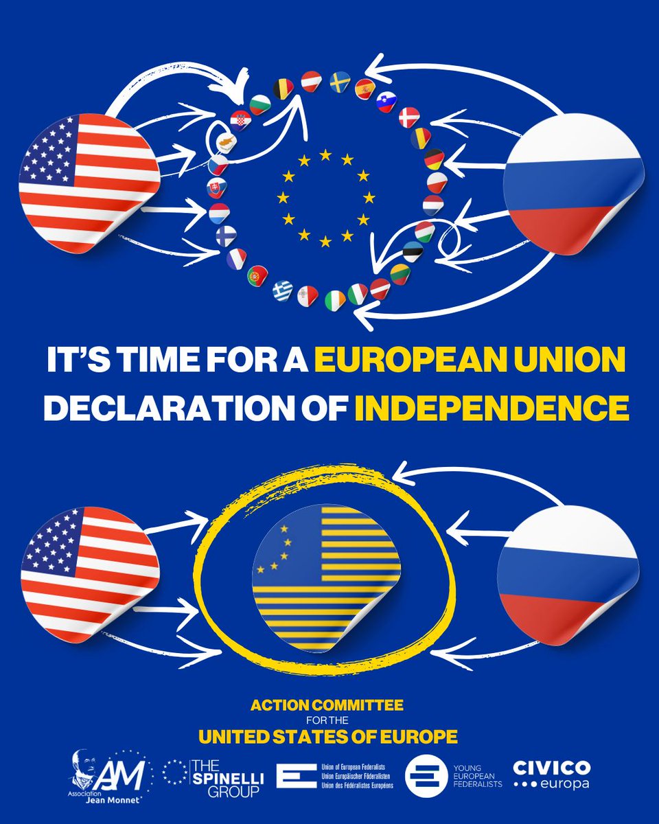 federalists's tweet image. It’s time for a European Union Declaration of Independence

Europe’s security, democracy and prosperity can no longer depend on the changing will of others. Strategic autonomy is no longer optional — it is a necessity

👉 Read and support the Declaration:
buff.ly/Gjar8we