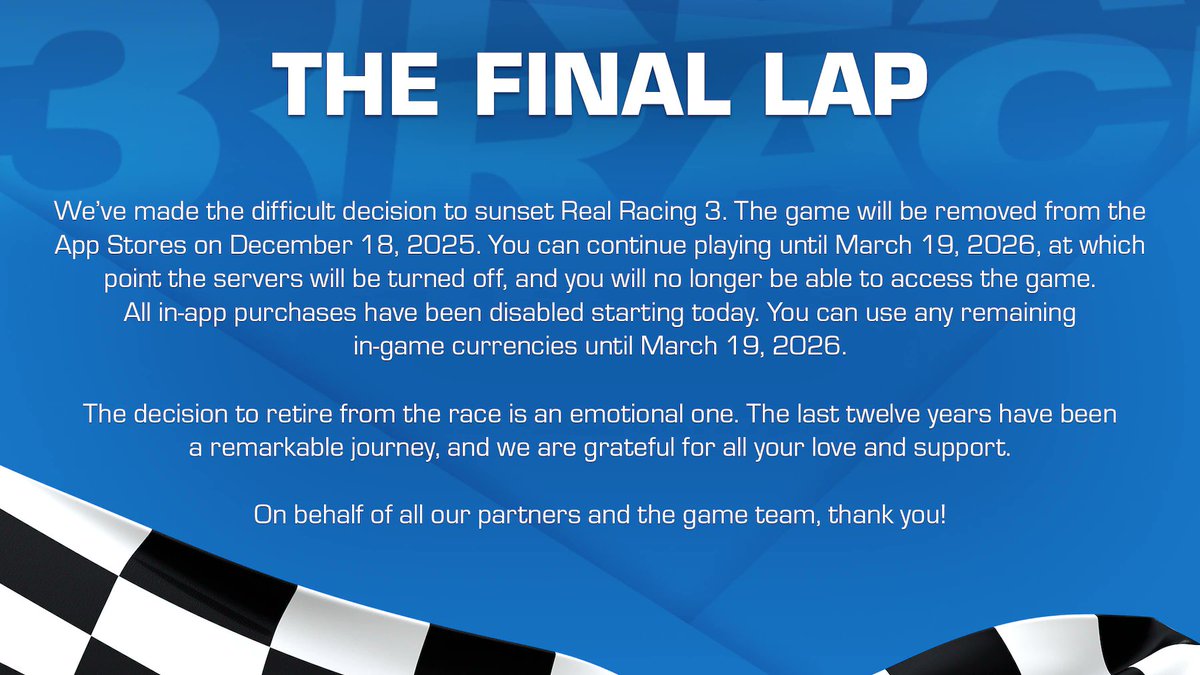 Dzīve vairs nebūs tāda, kā līdz šim.😡 RIP <a href="/realracing/">Real Racing 3</a>
