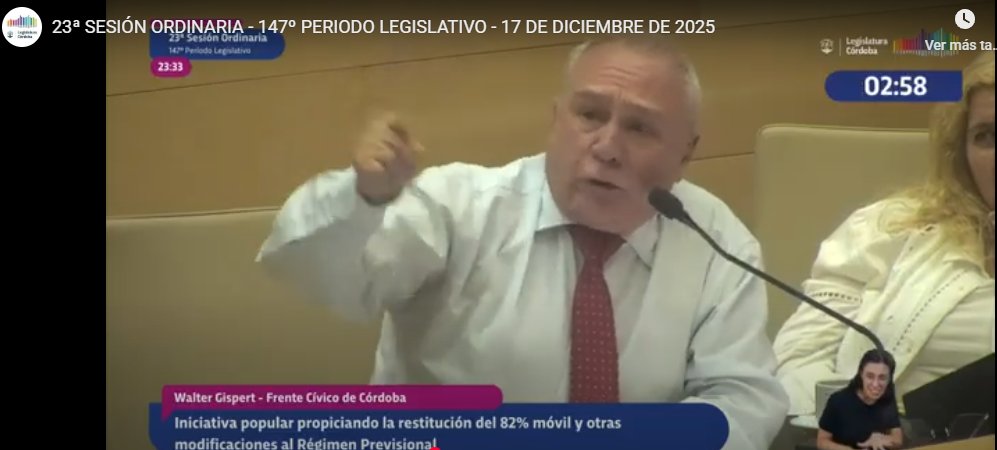 Gran intervención de Walter Oscar Gispert, legislador por PUNILLA,  en la sesión de la Legislatura del 17/12/25
legislaturacba.gob.ar/vivo/
4ta hora de grabación.