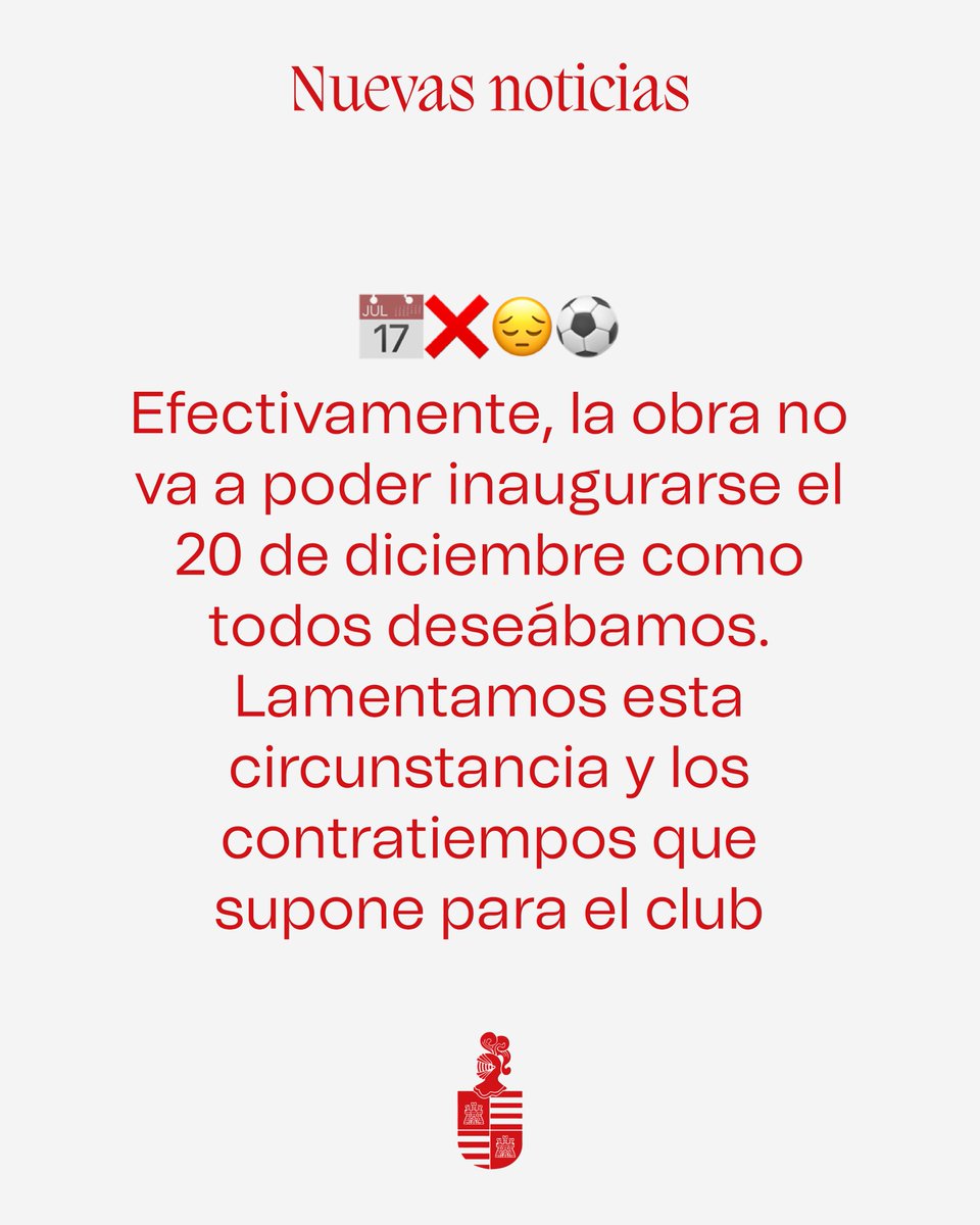 ayto_castejon's tweet photo. Una inversión de más de medio millón de euros exige la máxima diligencia en su ejecución 💶📊🛠️✔️

Efectivamente, la obra no va a poder inaugurarse el 20 de diciembre como todos deseábamos. Lamentamos esta circunstancia y los contratiempos que supone para el club 📅❌😔⚽ https://t.co/in7Ndj65pG