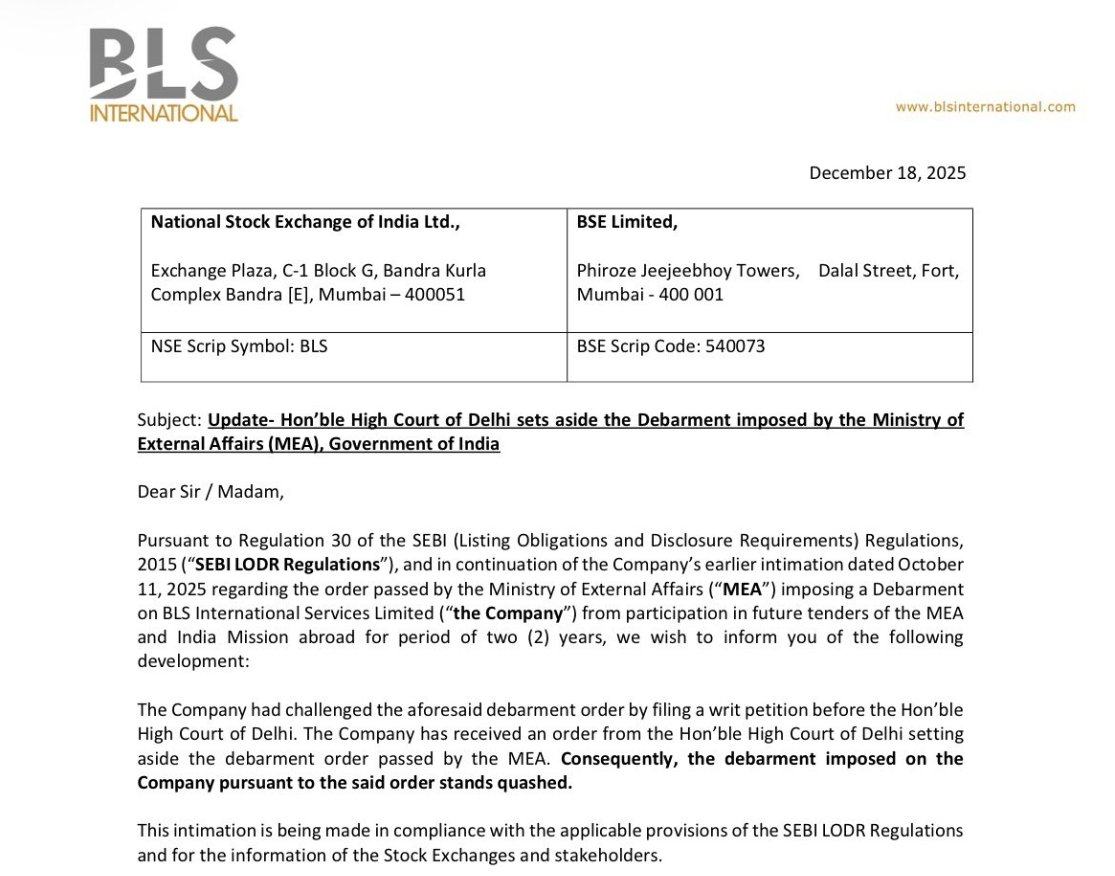 nid_rockz's tweet photo. BLS International
#BLSInt
#BLSInternational
Challenged the debarment order issued by MEA in high court and wins it
Debarment for 2 years stands quashed as a Delhi High Court gives judgement in favour of BLS https://t.co/vRVhMAcKHX