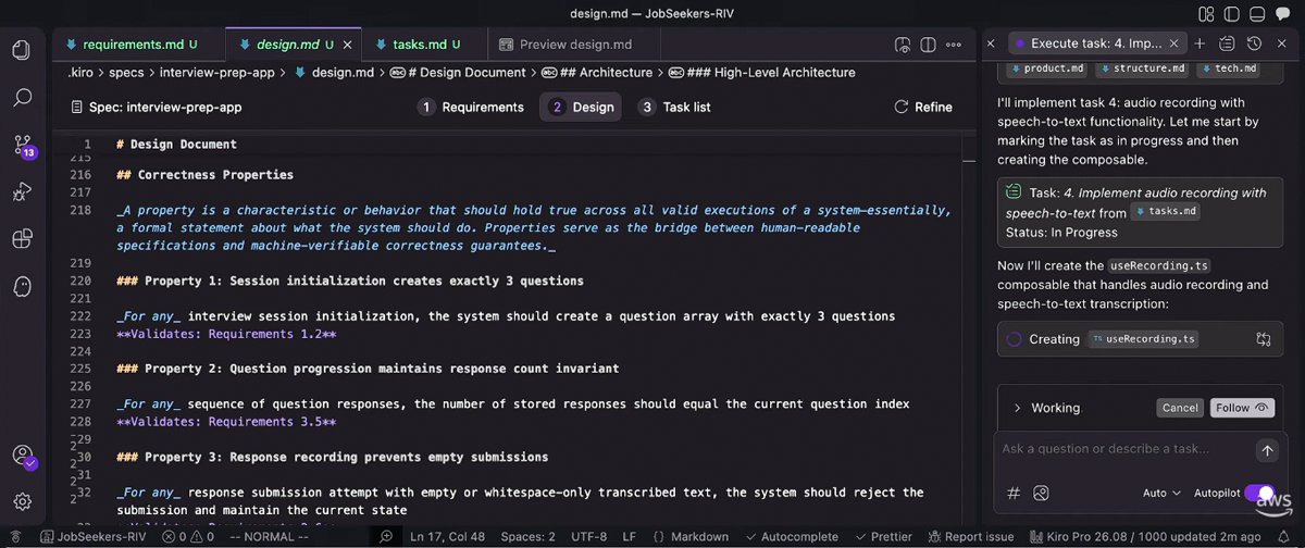 GunnarGrosch's tweet photo. Part 10 of DEV Track Spotlight ๐ ๏ธ
DEV314 with @ErikCH (AWS) & @TheSwaminator (AWS)
Kiro's spec-driven development: the evolution beyond vibe coding. Requirements โ Design โ Tasks โ Implementation.
#AWSreInvent #DEVTrack #DeveloperCommunity #AWSCommunity https://t.co/5YP2uw9S2T