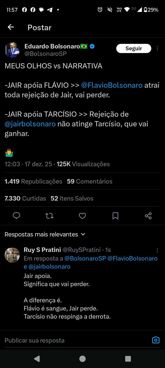 Jair apoia.
Significa que vai perder.

A diferença é.
Flávio é sangue, Jair perde.
Tarcísio não respinga a derrota.

Perder é seu novo normal.
