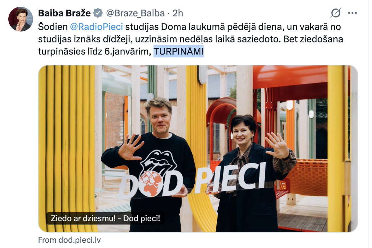 Ministre, kuras pārstāvētajai partijai ir arī veselības ministrs, aicina iedzīvotājus ziedot…Nevis sakārtot sistēmu,lai bērniem būtu pienācīgi pakalpojumi.Nevis samazināt ministriju izdevumus un novirzīt līdzekļus bērniem.Nevis publiski atvainoties par savu nespēju... TURPINĀM.