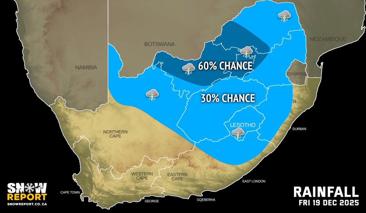 FRIDAY WEATHER: Thunderstorms in the central interior, fog in the south and north-east. See snowreport.co.za for the full forecast #saws #weather #forecast #weatherwarnings
