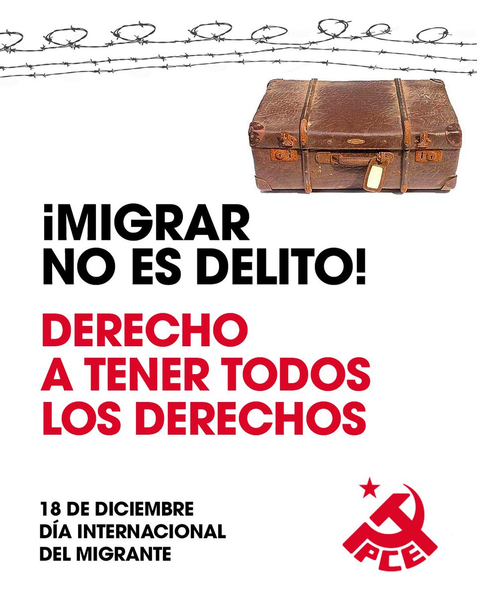 🙋‍♀️ En el Día Internacional del Migrante reclamamos que España garantice todos los derechos de quienes migran o huyen de conflictos.

El Pacto europeo marca mínimos no máximos ni es excusa que otros países de la UE no lo hagan. 

¡Migrar no es delito! 🧳🔻✊
