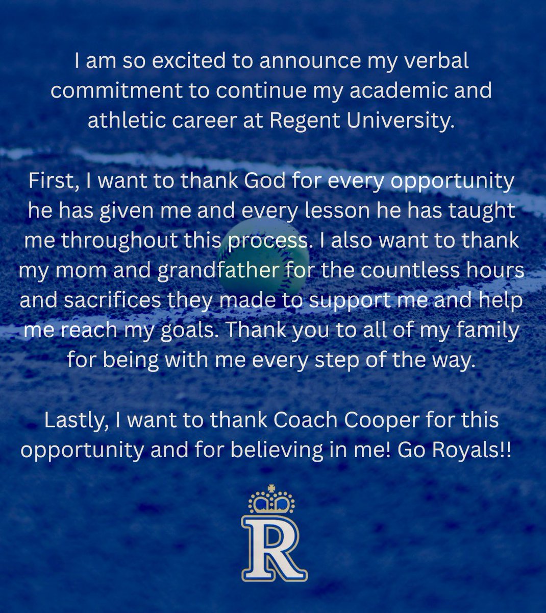 Beyond grateful! Go Royals!! 💚💙 

<a href="/CoachBriCooper/">Bri Cooper (Burger)</a> <a href="/Regent_Royals/">Regent University Athletics</a> <a href="/RegentRoyalsSB/">Regent Royals Softball</a> <a href="/UnitySizemore/">Unity Sizemore 18U</a> <a href="/ritalynngilman/">Rita Lynn Gilman</a> @Get2CollegAthsc