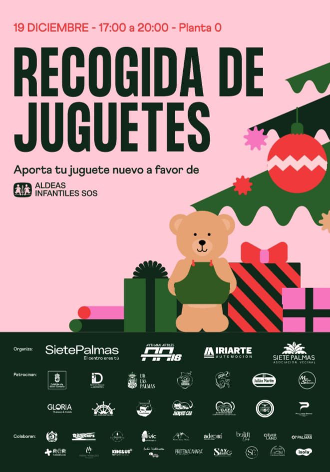 pacogcaridad's tweet photo. Si estás en Las Palmas de Gran Canaria, además de estar de suerte, tienes una oportunidad de ser solidario: viernes, día 19 diciembre, de 17 a 20 horas, lleva un juguete para @AldeasEspana al
Centro Comercial de #7Palmas. Un niño tendrá un momento de alegría. Y tú también. https://t.co/Hn1RBloTrs